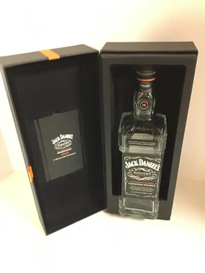 Jack Daniel's Sinatra Select case, book and empty bottle, View more
