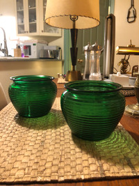 MCM Pair Emerald Green Glass Beehive Humidor/Vase/Planters