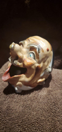 Vintage 1950' Ashtray Old Creepy Man Head with Bee on Nose