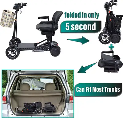 This folding electric mobility scooter features a powerful 250W x 2 motor, 10-inch front tires, and...