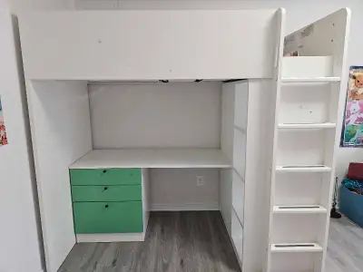 IKEA loft twin bed with desk and cabinet. Great for small spaces and kids. Does not come with mattre...