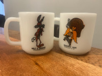 Vintage Looney Tunes Milk Glass Mugs