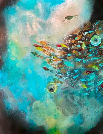 Stunning piece of modern abstract art on artist paper. Multimedia. * Requires framing - you can purc...