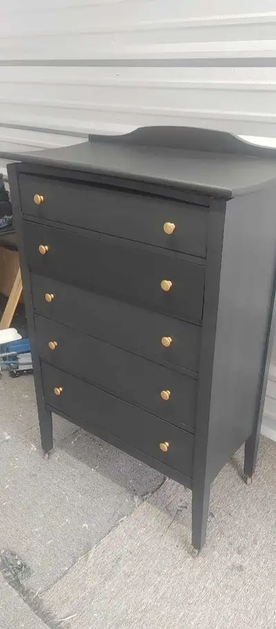 Vintage dresser black 5 drawers gold, View more