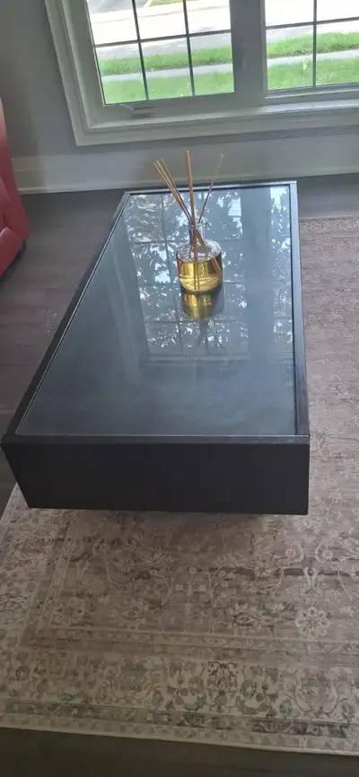 BEAUTIFUL BROWN COFFEE TABLE – GLASS TOP & 2 DRAWERS, View more