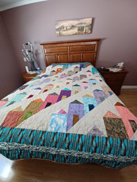 New Queen Size Quilt -  Crazy Row Houses Pattern