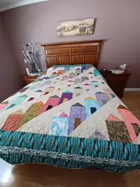 New Queen Size Quilt -  Crazy Row Houses Pattern