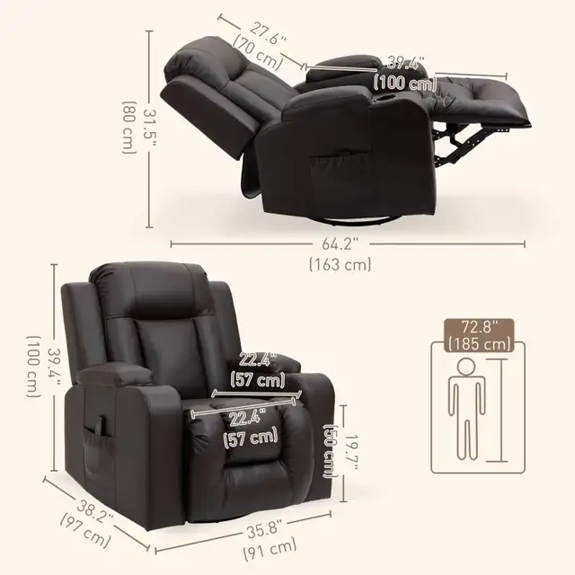 Overstuffed Manual recliner 360 swivel Massage Chair Rocker in Chairs & Recliners in Markham / York Region - Image 4