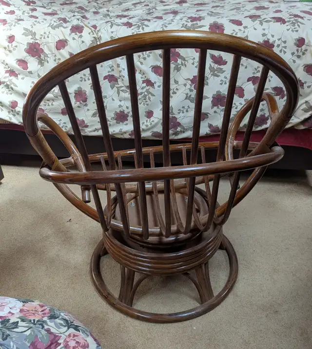 Two Bamboo Wicker Swivel Chairs c/w Cushions62864362946691123