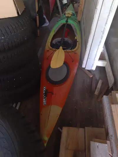 multi color kayak stored inside used very little.