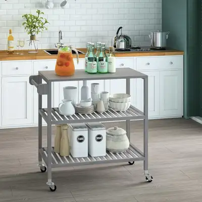 Brand New in Box Interbuild 3 Tier Acacia Hardwood Kitchen Cart,, View more