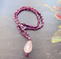 Vintage 1970's Garnet Rose Quartz Necklace. Loveliest necklace.