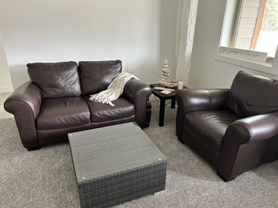Brown Leather Love Seat & Chair, View more
