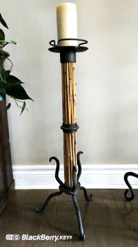 Vintage Bamboo & Iron Floor Candle Holder