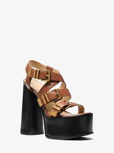 NEW MICHAEL KORS DARRINGTON CRACKLED LEATHER PLATFORM SANDAL, View more