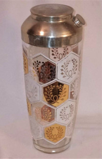 MCM Gold White Laurel Honeycomb Medallion Glass Cocktail Shaker!