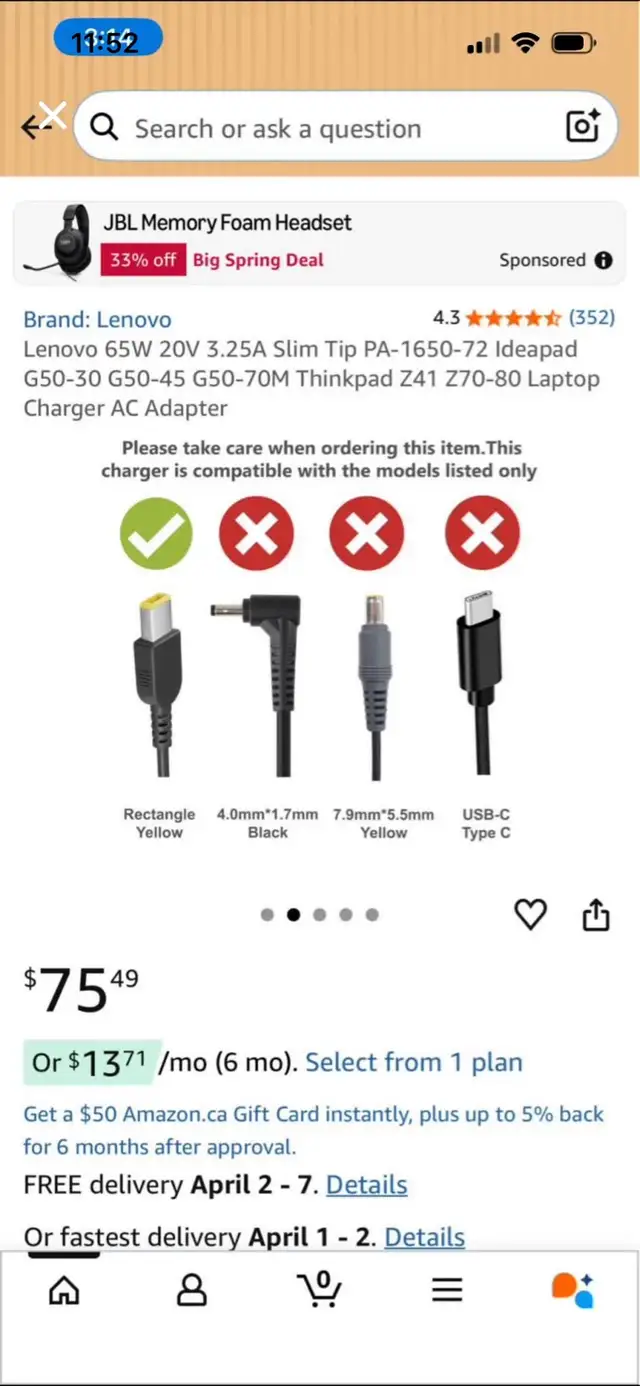 Lenovo 65W Slim Port AC Adapter in Laptop Accessories in London - Image 4