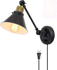 Dimmable Swing Arm Wall Sconce With Plug-in Cord - New in box