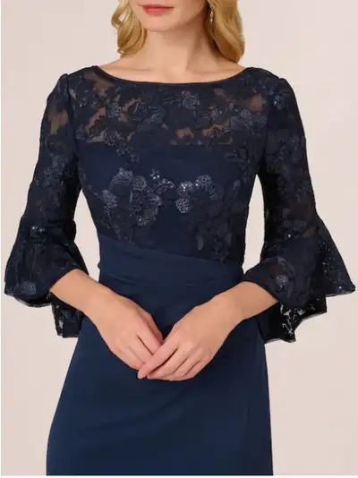 NEW Adrianna Papell Navy Blue Floral Lace V Back Dress, View more