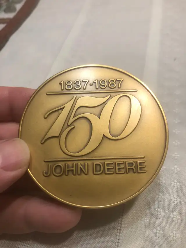 1987 John Deere 150 year Desktop Medallion w/wood Stand Advertis in Arts & Collectibles in Regina - Image 5