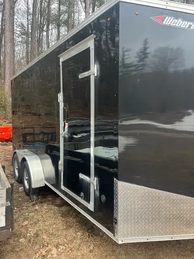 16’ plus 2’ v nose great shape 7’ height ceiling Electric brake Light and power in trailer Drop gate...