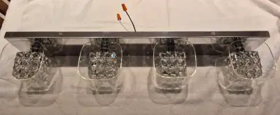 4light polished chrome finish, glass shades with inner crystal cubes, bathroom vanity light with cle...