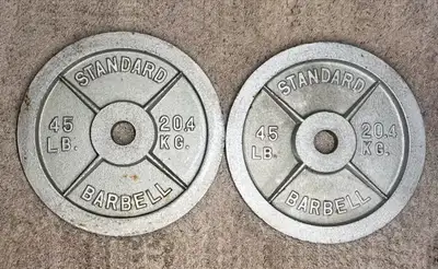 2x 45LB Olympic Weight Cast Iron Plates •, View more