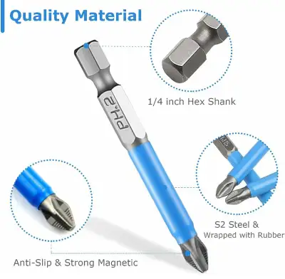 Elvielsl Screwdriver Bits Set, 12 Pcs S2 Alloy Steel Magnetic Anti Slip Screwdriver Bit PH1 PH2 PH3...