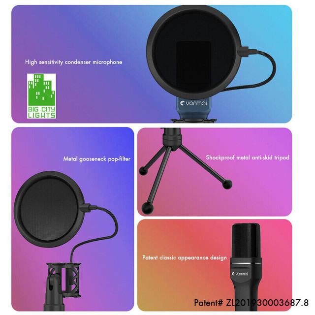 NEW! USB Broadcasting Microphone with Pop Filter & Tripod Stand! in Speakers, Headsets & Mics in City of Toronto - Image 3