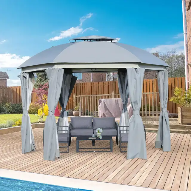12' x 12' Outdoor Gazebo Canopy, Dome Patio Gazebo Netting Sidew in Patio & Garden Furniture in Markham / York Region - Image 8