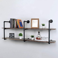 INDUSTRIAL 2-TIER PIPE SHELVES WITH WOOD