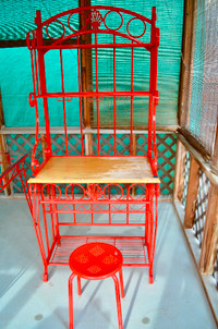 Vintage Baker's Rack, and Brightly Coloured Table & Chairs