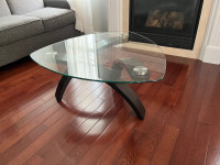 Triangular glass top coffee and end table set 