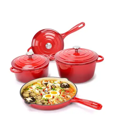 Hisencn Enameled Cast Iron Cookware 7 Piece Dutch Ovens Set, View more