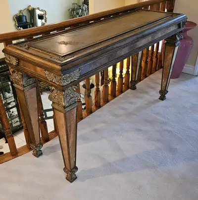 ITALIAN LARGE  BRONZE COLOR MIRROR  WOODEN CONSOLE TABLE, View more