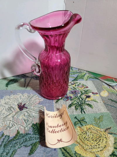 Vintage Heritage Collection Cranberry Blown Glass Pitcher 6"., View more