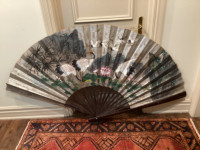 Vintage Hand Painted Chinoiserie Decorative Wall Fan