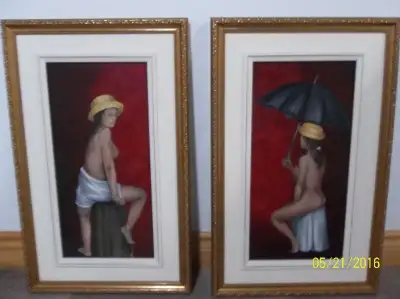 Peintures à l'huile, de l'artiste-peintre Carole Desjean,représentant deux nus, dimension de 10" X 2...