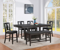 NEW- Grey Solid Wood Butterfly Leaf Dining Table Set With Bench