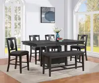 NEW- Grey Solid Wood Butterfly Leaf Dining Table Set With Bench