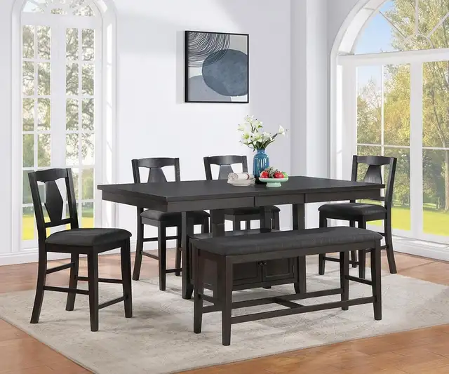 NEW- Grey Solid Wood Butterfly Leaf Dining Table Set With Bench in Dining Tables & Sets in Markham / York Region - Image 2