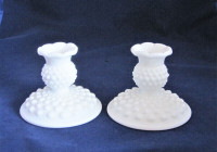 Pair of Fenton Hobnail Milk Glass Candle Holders New Condition