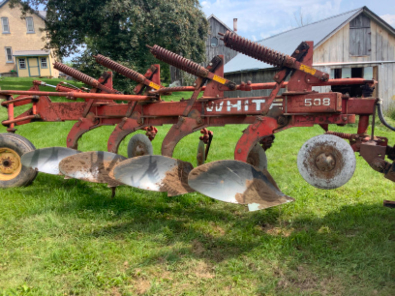 White model 508, 4 furrow (18 inch) semi mounted, auto reset plo