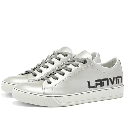 LANVIN PRINTED LOGO LOW TOP SNEAKERS MEN METALLIC GREY USED, View more