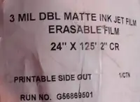 3 MIL DBL MATTE INK JET FILM ERASABLE 24" X 125' 2" CR double