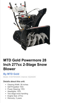 Snowblower - MTD Gold 28” Power Steering