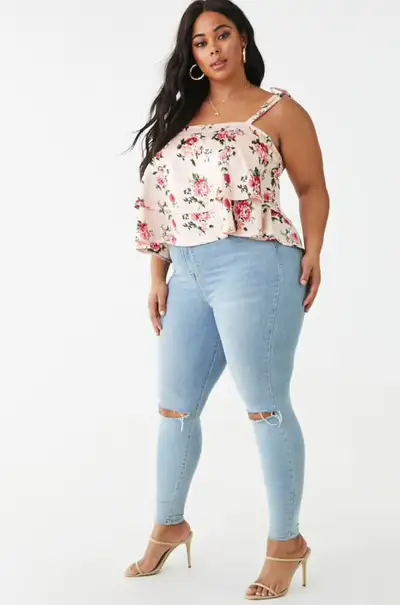Plus Size Satin Floral Tiered Top, View more