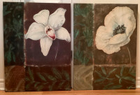 PRICE DROP! 2 Vintage Floral Canvases Wall Art Repro Paintings