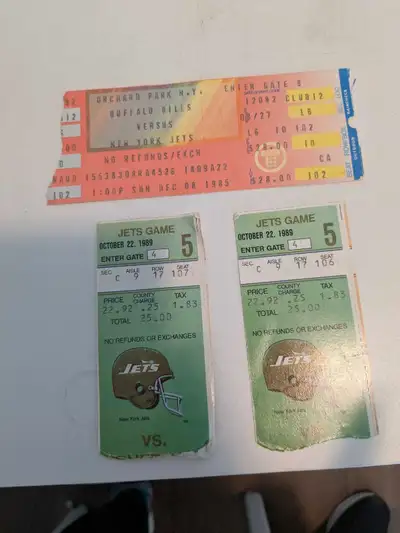 I have a collection of vintage sports memorabilia including Buffalo Bills and New York Jets tickets...