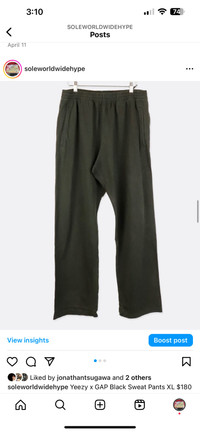 Yeezy x GAP Black Sweat Pants XL $180 IG: @SoleWorldWideHype